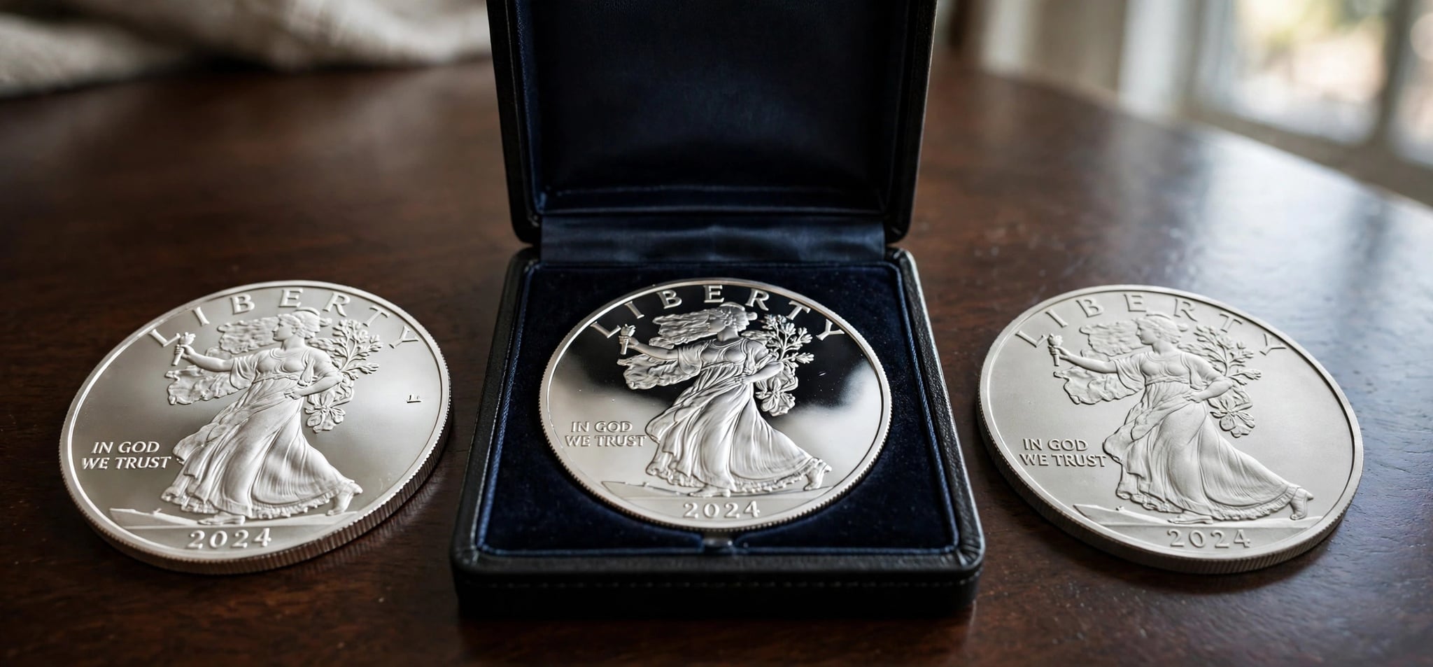 American Silver Eagle coins in bullion, proof, and burnished finishes