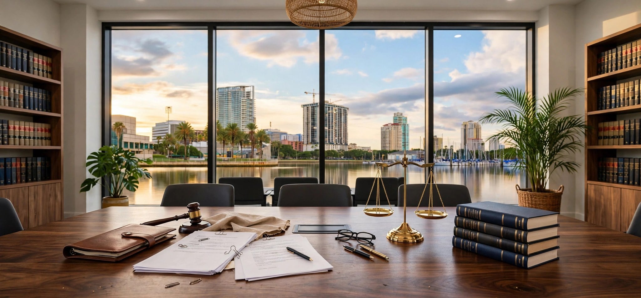 Law office conference room overlooking downtown St. Petersburg, Florida