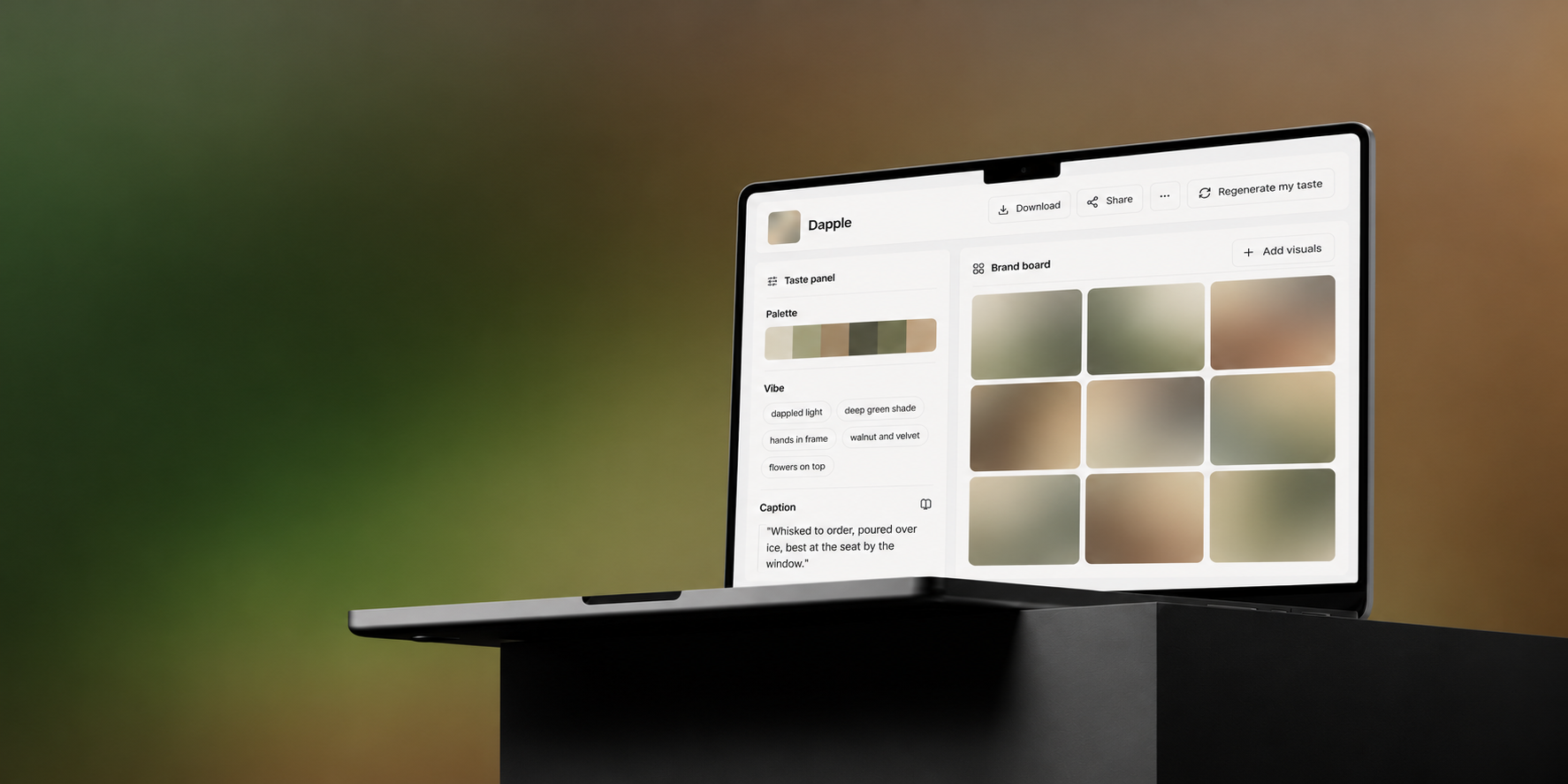 Dapple generative interface laptop brand board taste panel