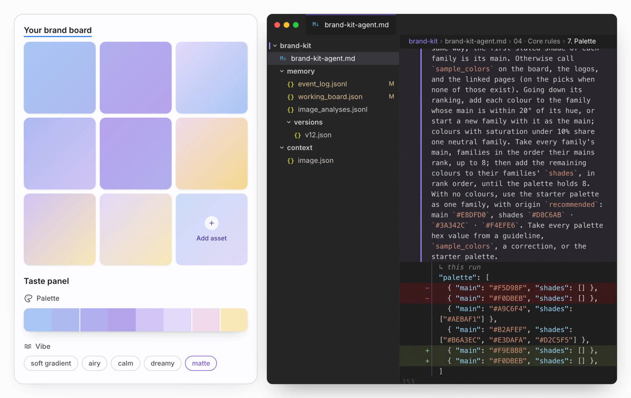Yanice Yang brand board visual guidance interface code